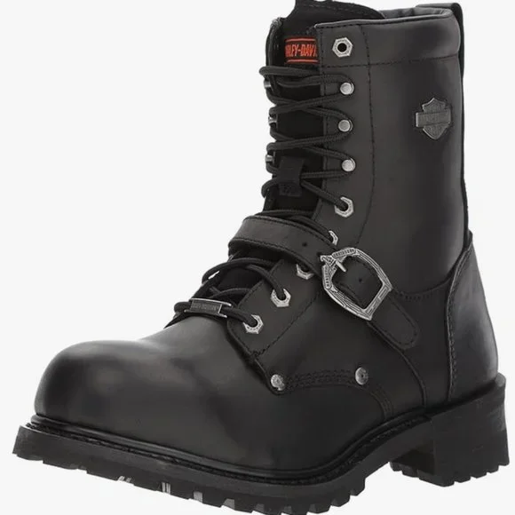 Harley Davidson Mens Black 100% Leather Motorcycle Boots New in Box - Picture 1 of 7